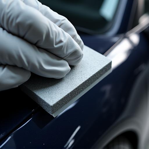 A hand carefully applying ceramic coating with an applicator block