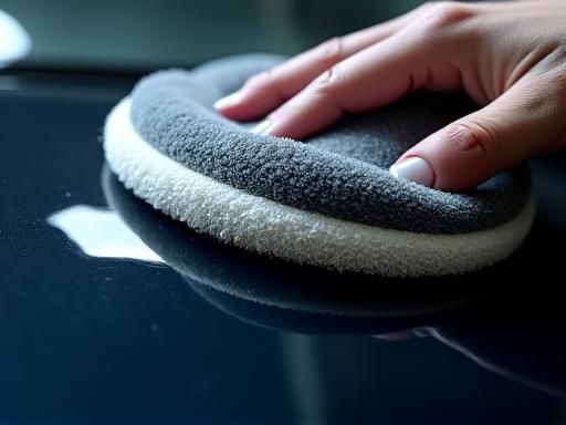 Close-up of a liquid ceramic coating being applied to a car's paint